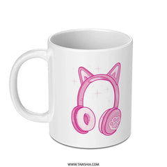 Cute Pink Headphones with Cat Ears Design Mug product type