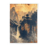 Asian Pagoda Photographic Print, Waterfall Wall Art, Oriental Decor, Serene Landscape Photo, Temple Art Print, Asian Artwork (138) - Tawshia