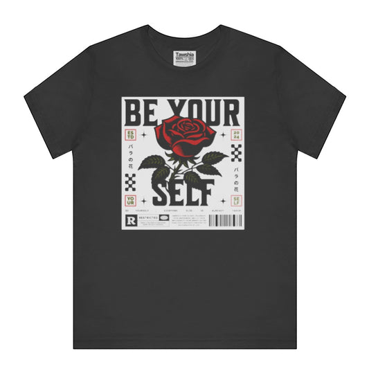Be Your Self Rose Graphic Black Tee Shirt product