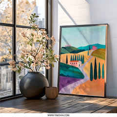 Tuscany Landscape Wall Art, Italian Countryside Print, Colorful Farmhouse Scenery, Modern Abstract Art, Home Decor Painting - Tawshia