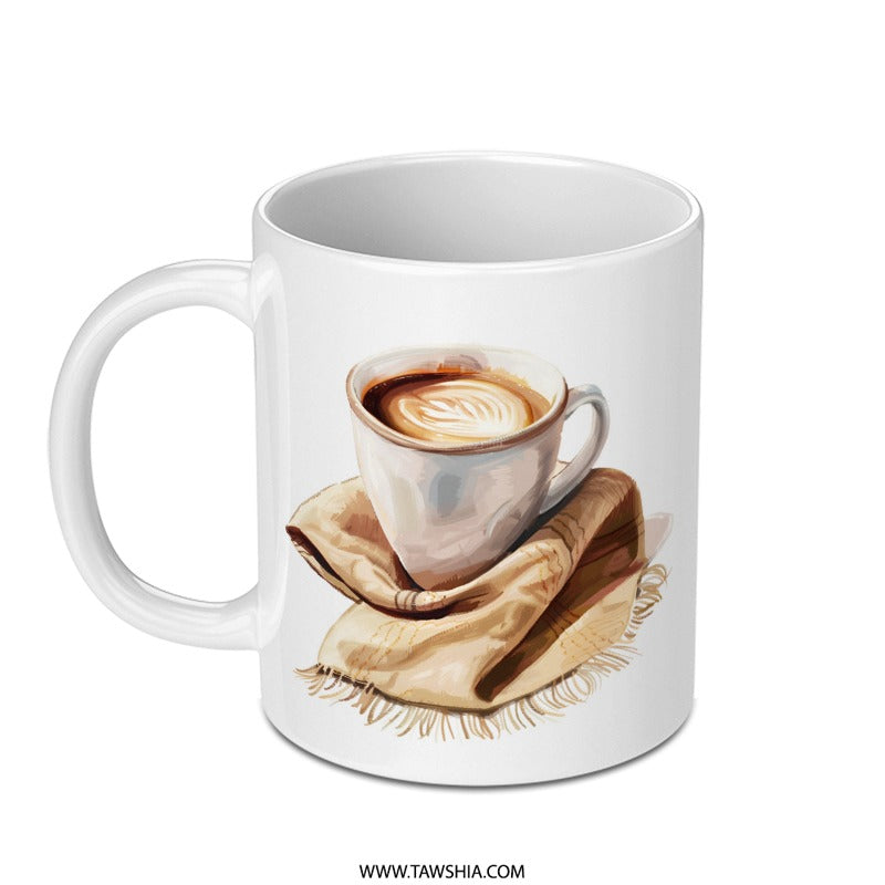 Coffee Mug Art, Latte Design, Cozy Scarf, Unique Coffee Lover Gift, Drinkware Mug, Morning Mug, Gift for Friend, Coffee Art Mug - Tawshia