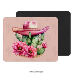 Cactus MousePad, Floral Mouse Pad, Pink Cowboy Hat, Desert Decor, Western Mousepad, Botanical Desk Accessory, Office Gift, Cute Mousepad - Tawshia