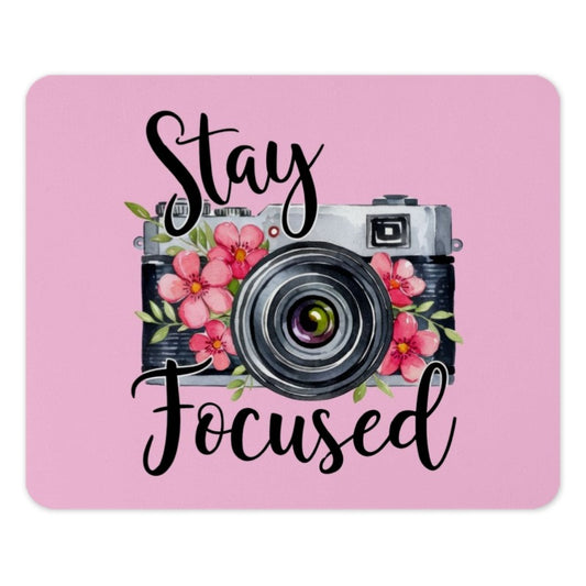 Stay Focused Mouse Pad, Camera Mousepad, Floral Mousepad, Photography Gift, Pink Mouse Pad, Office Decor, Work From Home, Desk Accessories - Tawshia