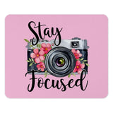 Stay Focused Mouse Pad, Camera Mousepad, Floral Mousepad, Photography Gift, Pink Mouse Pad, Office Decor, Work From Home, Desk Accessories - Tawshia