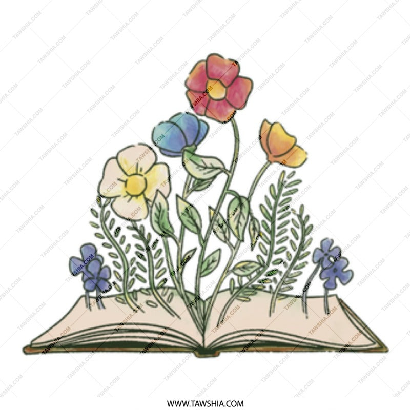 Illustrated Open Book With Flowers Art product type