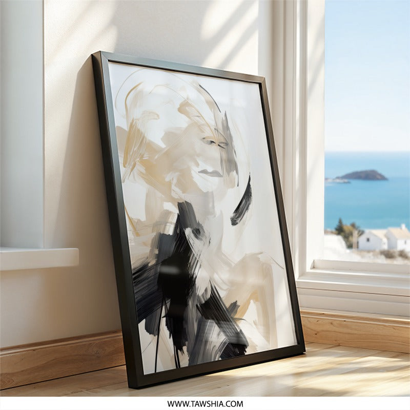 Abstract Woman Art, Modern Wall Art, Expressive Art Print, Beige Black Wall Decor, Contemporary Art, Home Decor, Stylish Wall Art - Tawshia