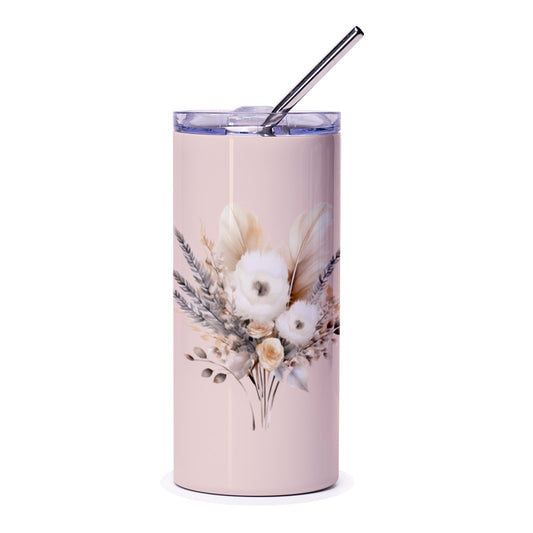 Floral Tumbler, Boho Flower Tumbler, Aesthetic Tumbler with Straw, Elegant Tumbler, Chic Design, Floral Gift, Gift for Her, Wedding Tumbler - Tawshia