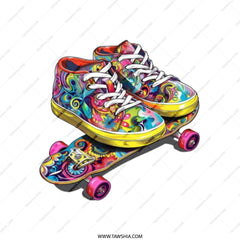 Skate Shoes Tote Bag, Colorful Skateboard Art, Funky Design Shopping Bag, Unique Graphic, Artistic Tote, Gift For Skaters, Everyday Bag - Tawshia