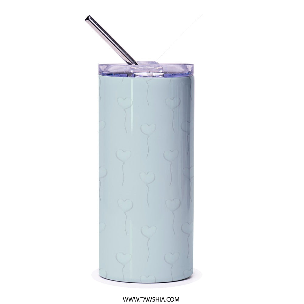 Heart Balloons Tumbler, Blue Teal Valentine's Day Gift, Love Tumbler, Cute Tumbler, Stainless Steel Insulated Tumbler, Custom Design Tumbler - Tawshia