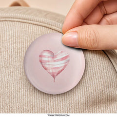 Pink Heart Balloon Pinback Button, Cute Love Gift, Striped Heart Button, Romantic Accessory, Kawaii Valentine's Day Pin, Gift for Her - Tawshia