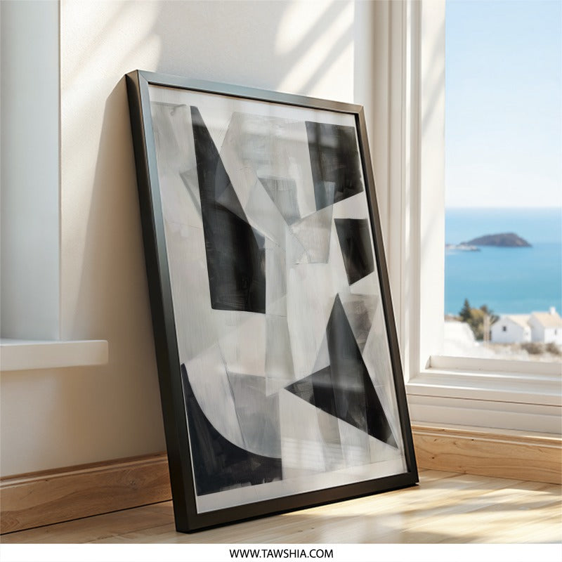 Abstract Geometric Wall Art, Modern Art Print, Black and White Painting, Contemporary Home Decor, Minimalist Art, Framed Art - Tawshia