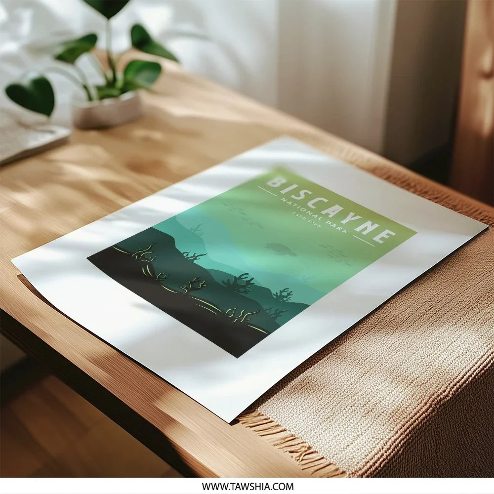 Biscayne National Park Photographic Print, Travel Art Print, Sea Turtle Print, Minimalist Wall Decor, Ocean Art, Underwater Scene Print - Tawshia