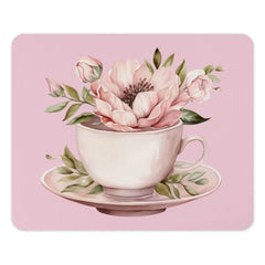 Floral Teacup Mouse Pad, Pink Flower Mousepad, Cute Desk Accessory, Office Decor, Gift for Her, Computer Accessory, Botanical Mouse Pad - Tawshia