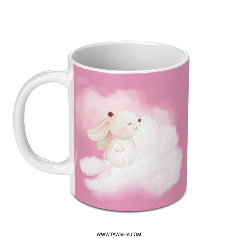 Cute Bunny Mug, Rabbit on Cloud Mug, Pink Dreamy Mug, Kawaii Animal Mug, Pastel Aesthetic, Gift for Bunny Lover, Coffee Mug, Tea Mug - Tawshia