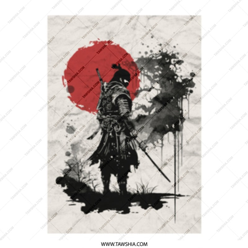 Samurai Silhouette Against Red Sun Art Print product