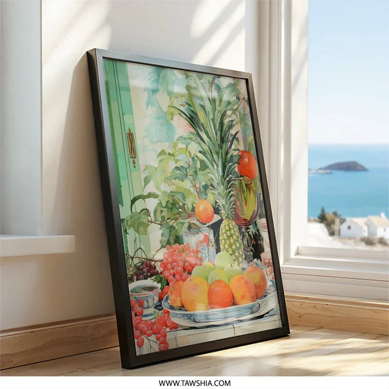 Fruit Still Life Wall Art, Tropical Fruit Art Print, Kitchen Decor, Vibrant Fruit Painting, Pineapple Art, Colorful Food Art - Tawshia