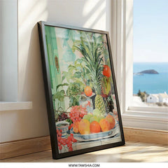 Fruit Still Life Wall Art, Tropical Fruit Art Print, Kitchen Decor, Vibrant Fruit Painting, Pineapple Art, Colorful Food Art - Tawshia