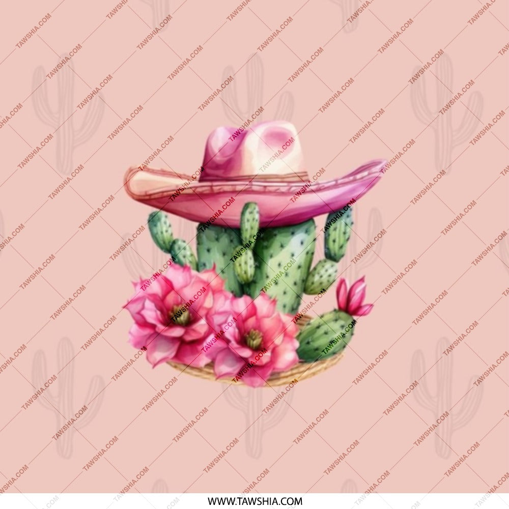 Cactus Pocket Mirror, Pink Hat Mirror, Floral Cactus Art, Western Style Mirror, Cute Small Mirror, Makeup Mirror, Travel Pocket Mirror - Tawshia