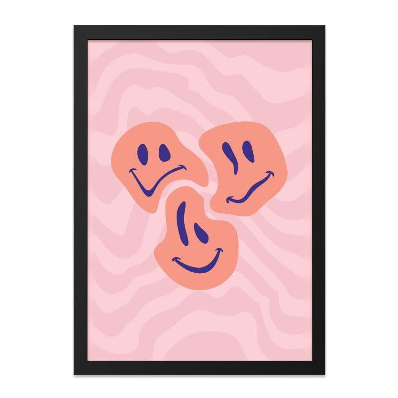 Retro Smiley Face Wall Art, Pink Wave Print, Groovy Decor, Trendy Wall Decor, Home Decor, Y2K Inspired Art, Smiles Art, Positive Vibes - Tawshia