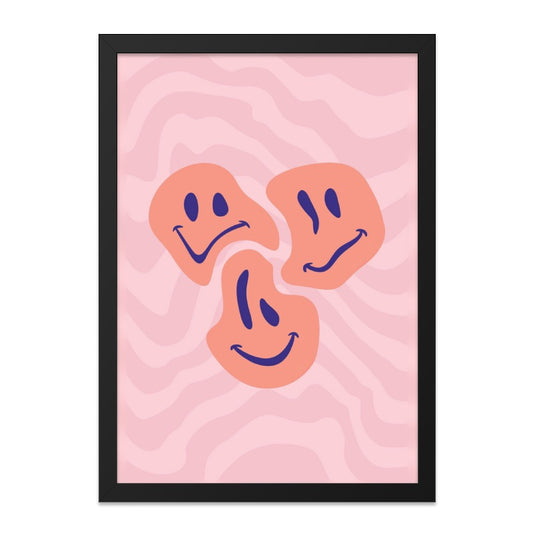 Retro Smiley Face Wall Art, Pink Wave Print, Groovy Decor, Trendy Wall Decor, Home Decor, Y2K Inspired Art, Smiles Art, Positive Vibes - Tawshia