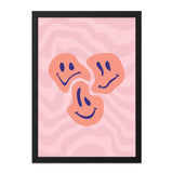 Retro Smiley Face Wall Art, Pink Wave Print, Groovy Decor, Trendy Wall Decor, Home Decor, Y2K Inspired Art, Smiles Art, Positive Vibes - Tawshia