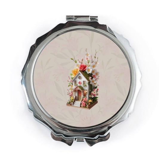 Floral House Pocket Mirror, Cottagecore Gift, Cute Compact Mirror, Unique Pocket Mirror, Flower Power Mirror, Aesthetic Mirror, Travel - Tawshia