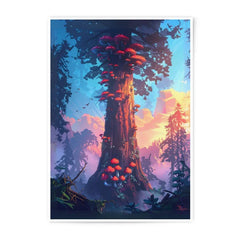 Magical Mushroom Tree Photographic Print, Fantasy Landscape Art, Mystical Forest Decor, Unique Wall Art, Nature Scenery Print - Tawshia
