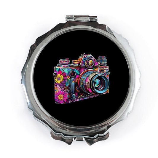 Floral Camera Pocket Mirror, Colorful Photography Gift, Unique Compact Mirror, Photographer Present, Vintage Camera Design Accessory - Tawshia