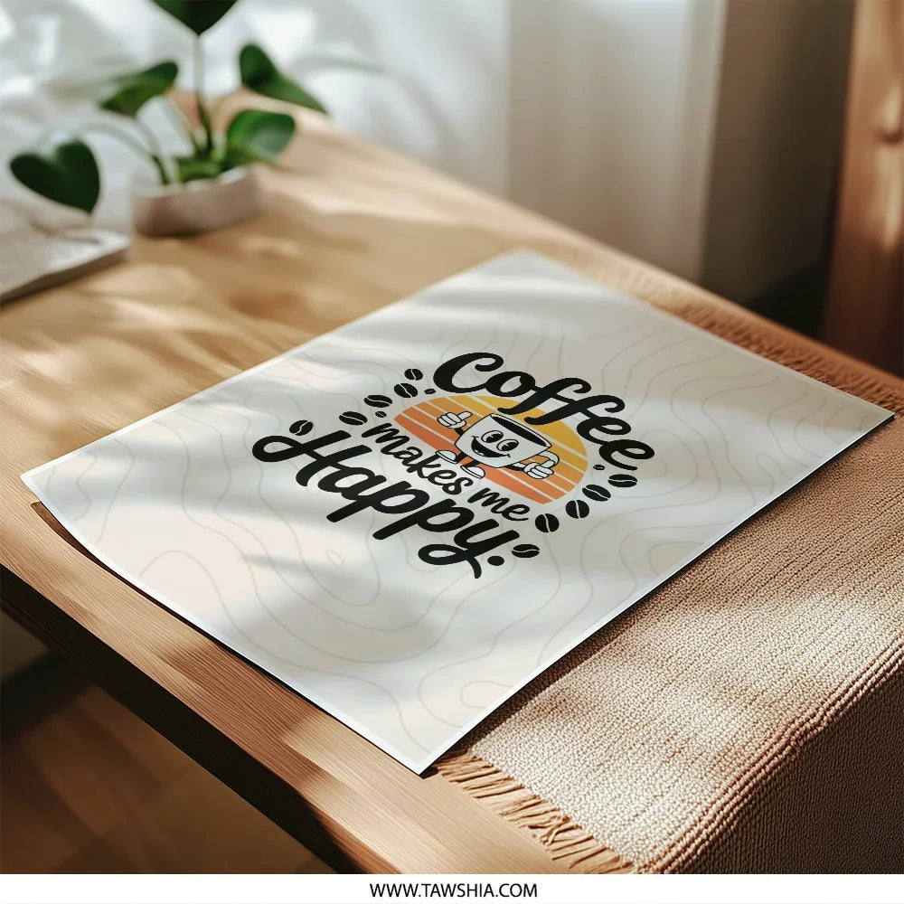 Coffee Makes Me Happy Photographic Print, Retro Coffee Art, Coffee Lover Gift, Wall Decor, Kitchen Art - Tawshia