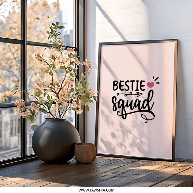 Bestie Squad Wall Art, Friendship Decor, Cute Home Decor, Gift For Best Friend, Girl Room Art, Squad Goals Art, Trendy Wall Hanging - Tawshia