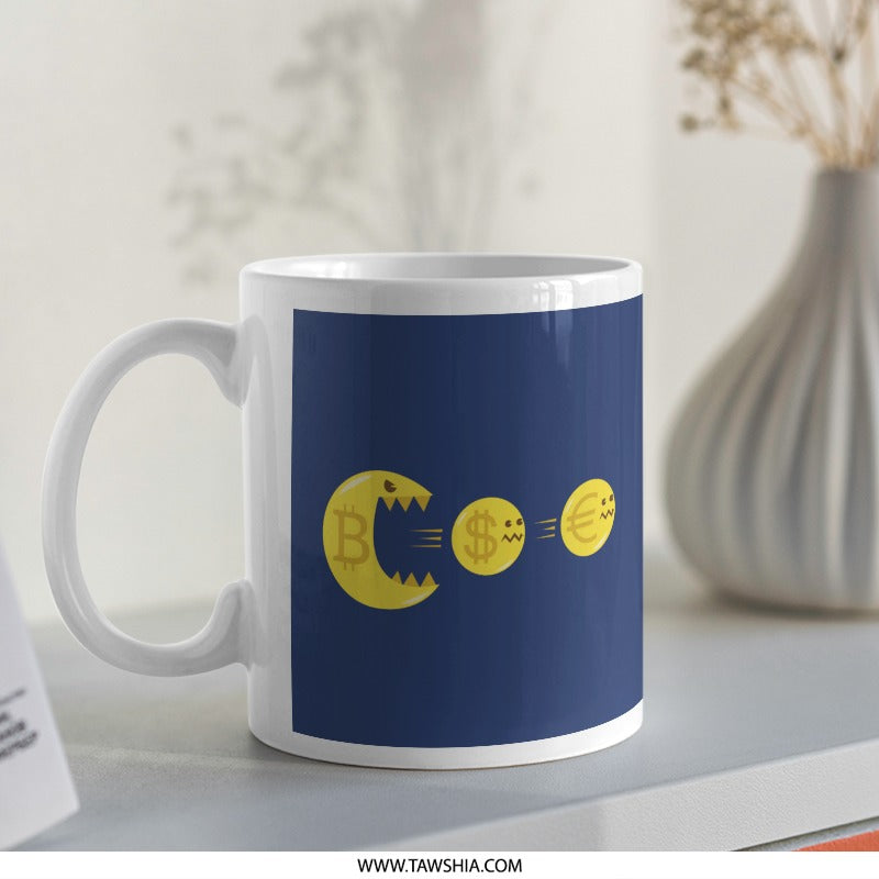 Cryptocurrency Icons on Blue Background Mug product