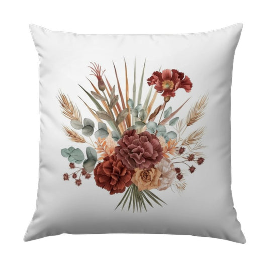 Bohemian Floral Pillow, Boho Bouquet Throw Pillow, Watercolor Flower Cushion, Rustic Home Decor, Elegant Accent Pillow - Tawshia