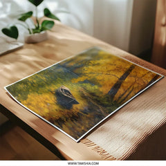 Autumn Lake Photographic Print, Forest Landscape Art, Boat on Water, Nature Wall Decor, Fall Season Scenery, Serene Artwork, Home Decor - Tawshia