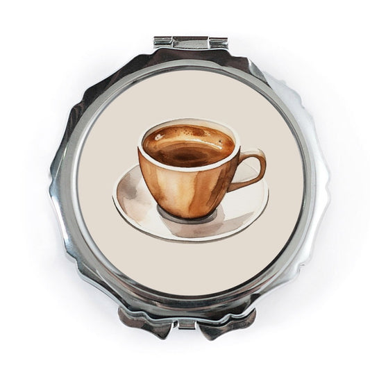 Coffee Cup Pocket Mirror, Watercolor Espresso Mirror, Coffee Lover Gift, Portable Compact Mirror, Makeup Mirror for Purse, Stylish Mirror - Tawshia