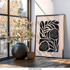 Black Rose Wall Art, Floral Art Print, Modern Wall Decor, Botanical Print, Minimalist Art, Trendy Home Decor - Tawshia