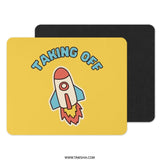 Taking Off Rocket Mouse Pad, Cute Yellow Desk Accessory, Space Theme, Gift for Students, Gamers, Home Office Decor, Work From Home Gift - Tawshia