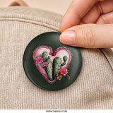 Cactus Heart Pinback Button, Floral Succulent Badge, Pink Heart Button, Desert Love Pin, Botanical Button, Cute Plant Lover Gift, Trendy Pin - Tawshia