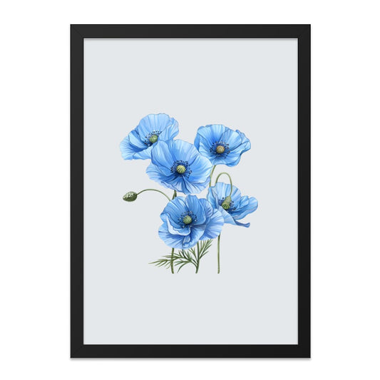 Blue Poppy Framed Wall Art, Floral Home Decor, Botanical Art Print, Flower Wall Hanging, Modern Wall Decor, Gift for Her, Nature Inspired - Tawshia