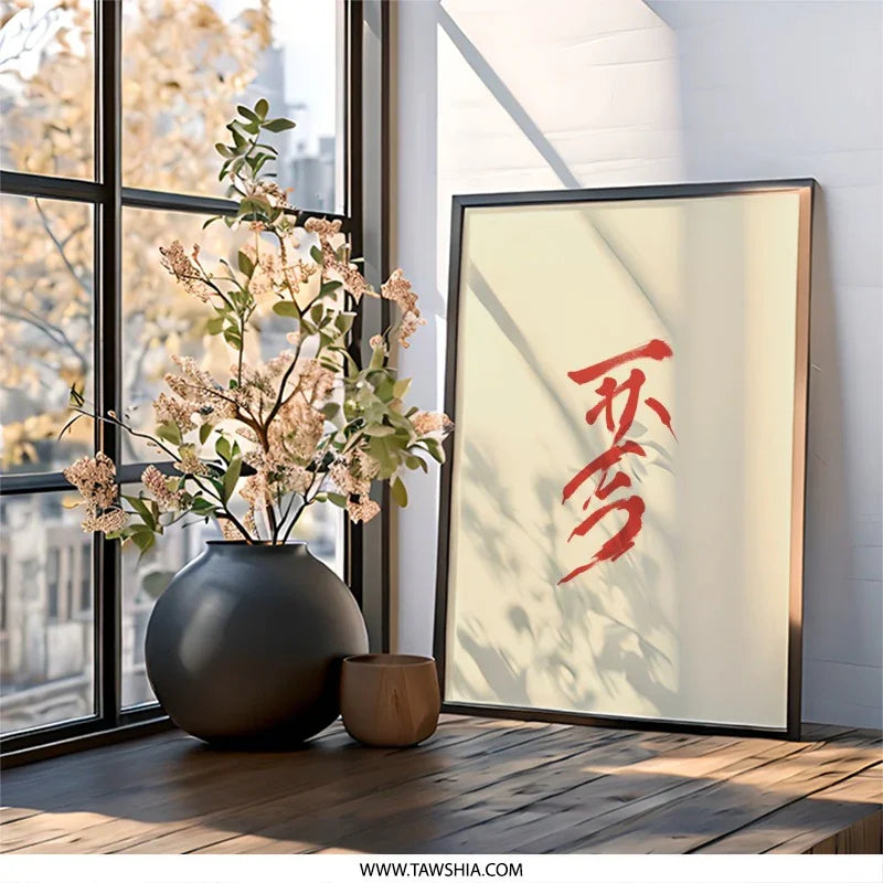 Zen Calligraphy Art, Japanese Wall Art, Asian Decor, Brush Stroke Art, Minimalist Art, Red Ink Design - Tawshia