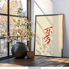 Zen Calligraphy Art, Japanese Wall Art, Asian Decor, Brush Stroke Art, Minimalist Art, Red Ink Design - Tawshia