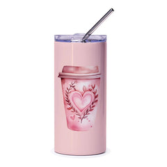 Pink Valentine Coffee Tumbler, Heart Love Tumbler, Gift for Her Tumbler, Coffee Lover Tumbler, Cute Heart Mug - Tawshia