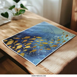 Golden Fish Photographic Print, Blue Abstract Art, Ocean Wall Decor, Modern Home Art, Sea Life Print - Tawshia