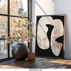 Modern Abstract Wall Art, Beige and Black Shapes, Contemporary Art Print, Minimalist Home Decor, Neutral Tones Artwork, Wall Decor - Tawshia