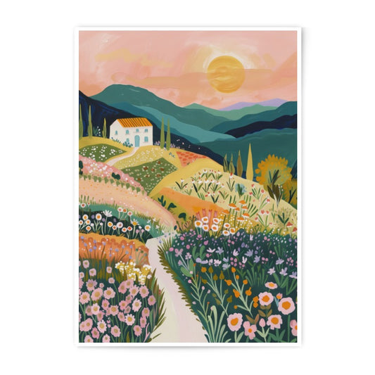 Tuscan Landscape Photographic Print, Italy Art Print, Villa and Flowers Wall Art, Italian Countryside Decor, Home Decor, Sunset Painting - Tawshia