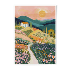 Tuscan Landscape Photographic Print, Italy Art Print, Villa and Flowers Wall Art, Italian Countryside Decor, Home Decor, Sunset Painting - Tawshia
