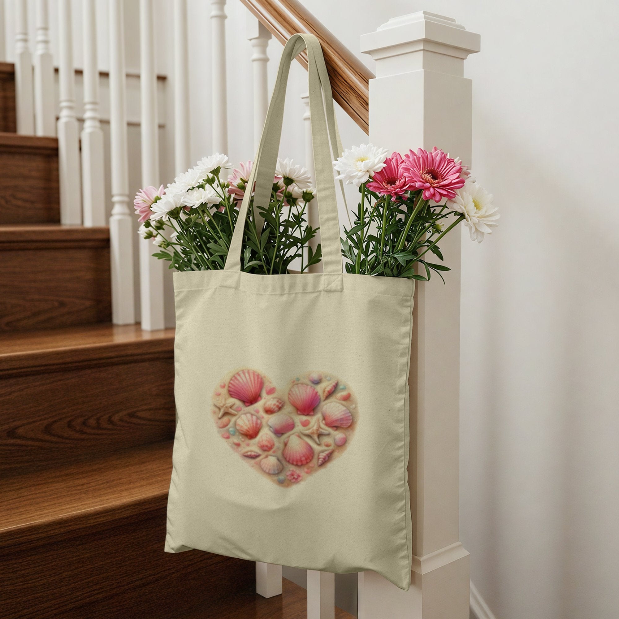 Stylish Heart Shape Seashell Design Tote Bag product type