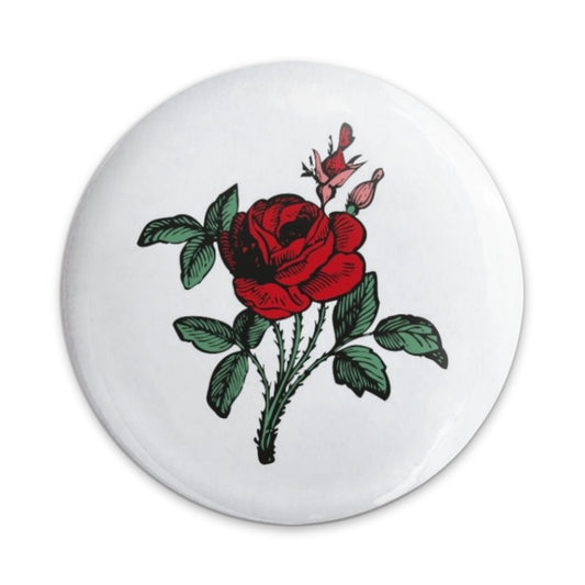 Red Rose Pinback Button, Floral Badge, Botanical Jewelry, Flower Button, Gift for Gardener, Vintage Style Button - Tawshia