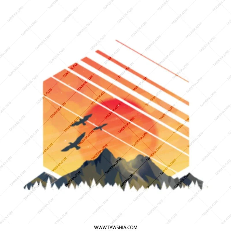 Sunset Mountain Scenery with Flying Birds product
