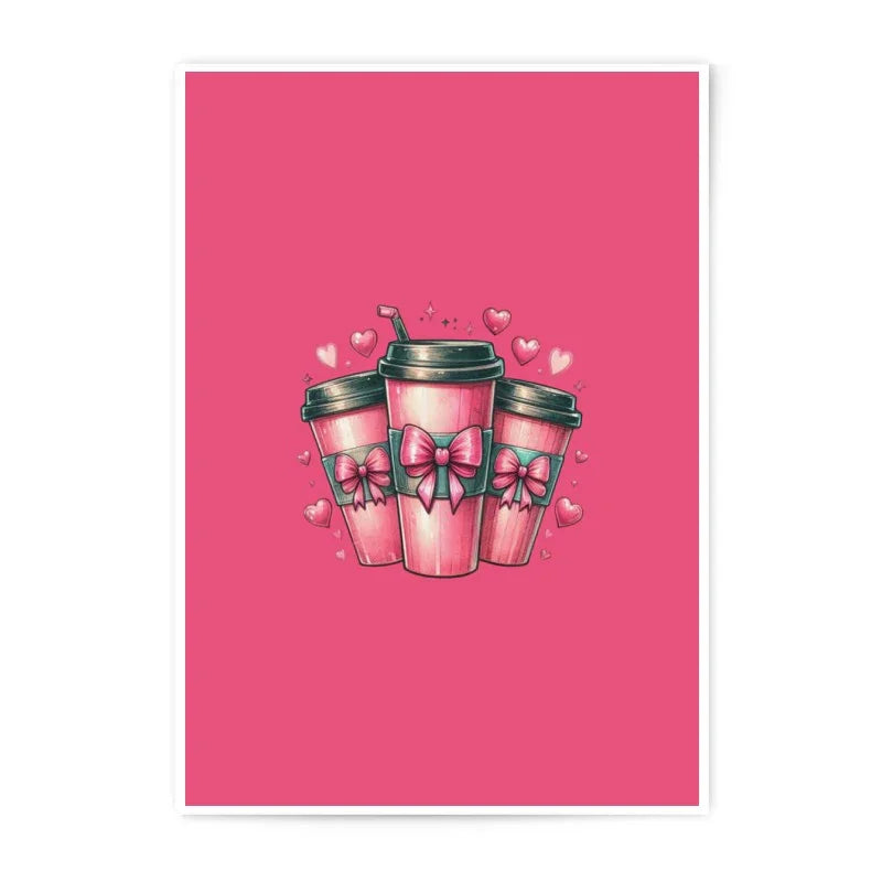 Pink Coffee Cups Photographic Prints, Cute Coffee Art Prints, Bow Coffee Photo, Girly Home Decor, Coffee Lover Gift, Valentine Prints - Tawshia