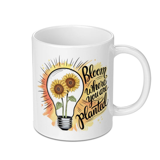 Bloom Where You Are Planted Mug, Sunflower Lover Gift, Motivational Mug, Positive Vibes, Inspirational Coffee Cup, Gardening Gift - Tawshia